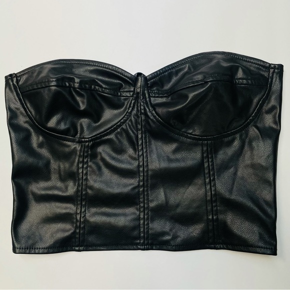 Zara black faux leather corset crop top - Picture 1 of 5